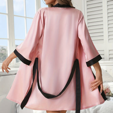 Womens Faux Silk Bathrobe And Pajama Two-Piece Set - Image 3