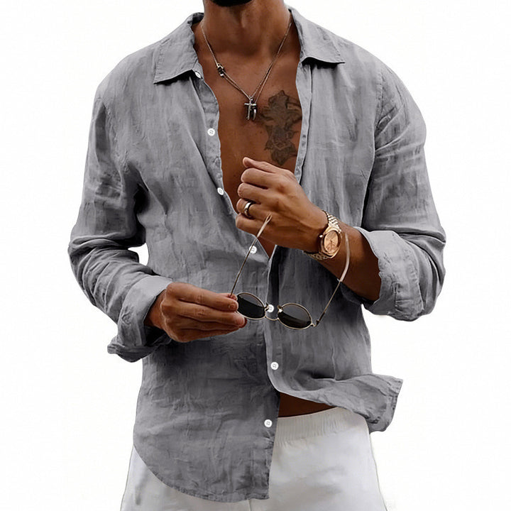 Loose-fit Cardigan With A Lapel Collar Versatile Linen Long-sleeve Shirt - Image 2