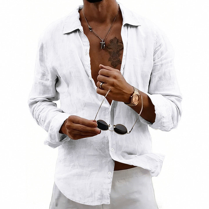 Loose-fit Cardigan With A Lapel Collar Versatile Linen Long-sleeve Shirt - Image 6