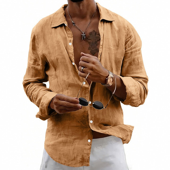 Loose-fit Cardigan With A Lapel Collar Versatile Linen Long-sleeve Shirt - Image 7
