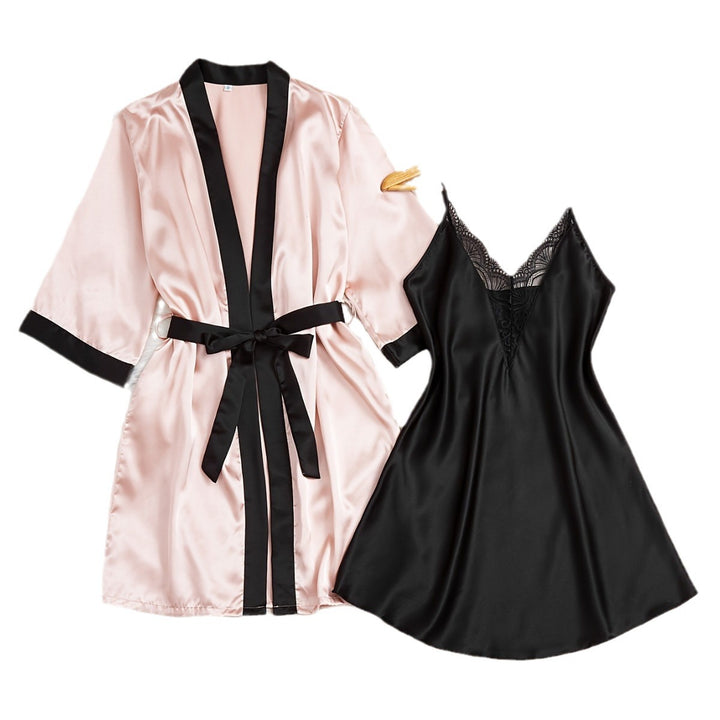 Womens Faux Silk Bathrobe And Pajama Two-Piece Set - Image 5